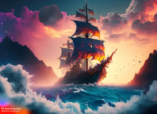 Firefly_colorful+splashes and explosions as An wild ocean of clouds beneath the mountains in the sunrise with an old ship and dragon_photo,dramatic_light,digital,synthwave_91050